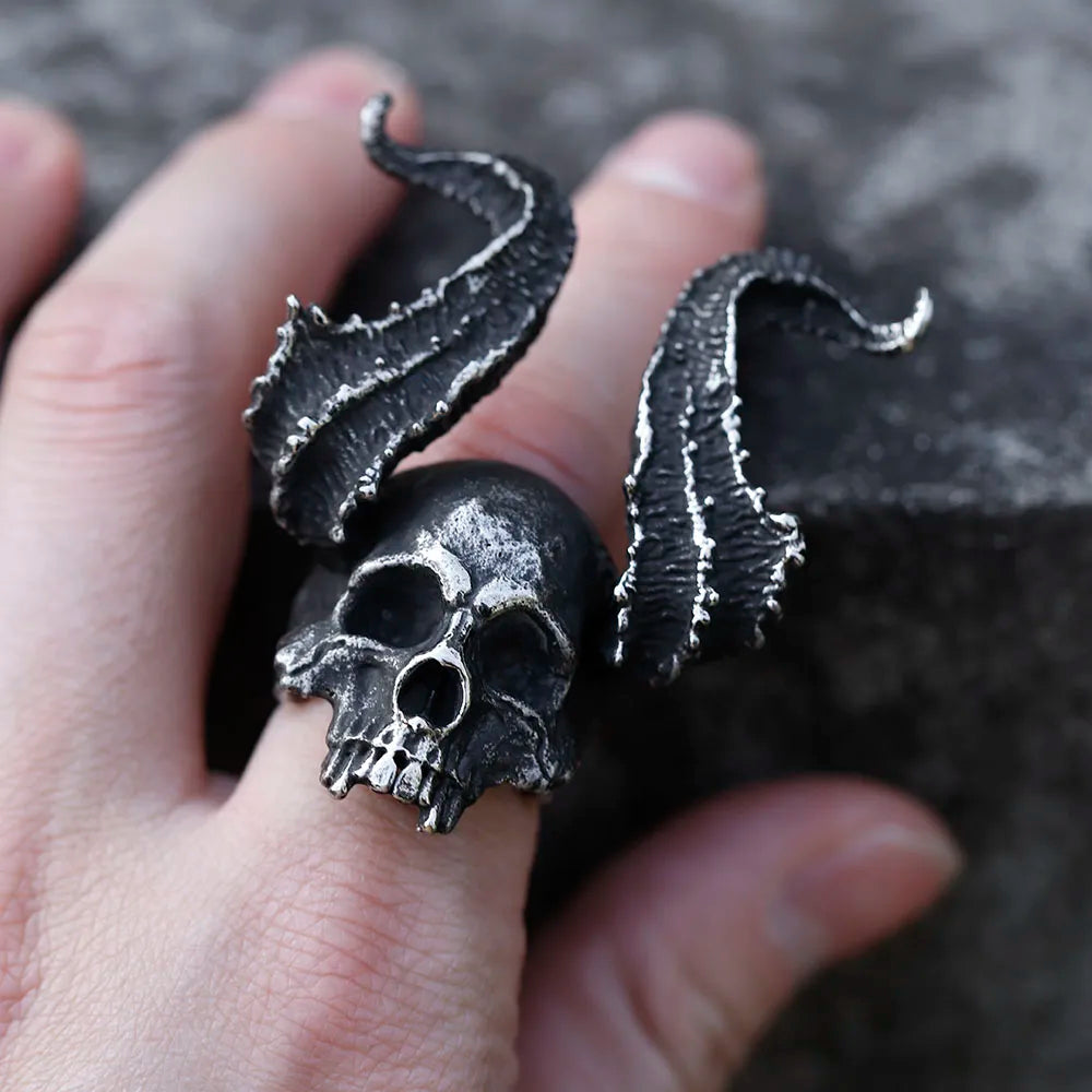 Gothic  Skull Ring Horned Satan Devil Ring