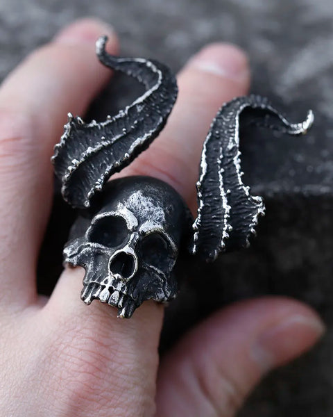 Gothic  Skull Ring Horned Satan Devil Ring