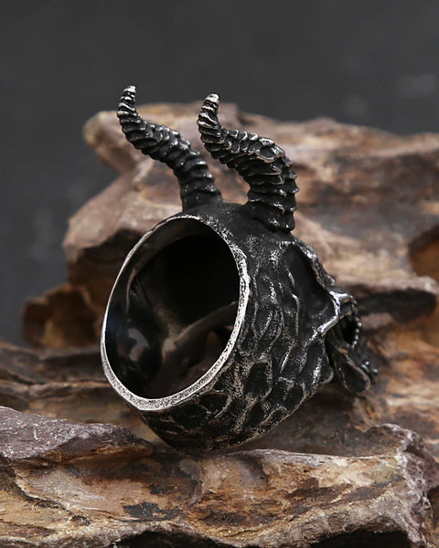 Vintage Goth Black Demon Skull Ring For Men