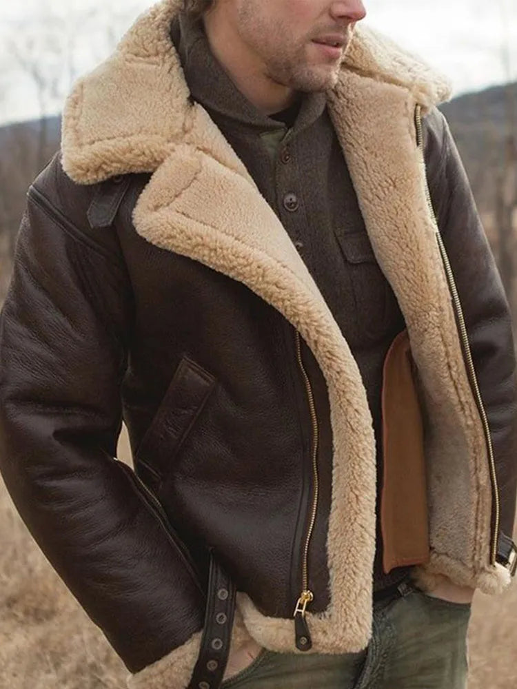 Winter Faux Leather Fur Warm Coat For Male