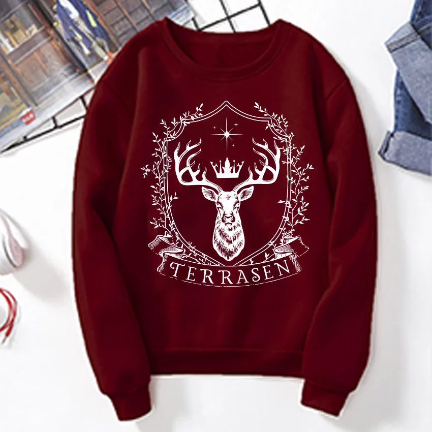 Terrasen Throne of Glass Sarah J Maas Series Hoodie Vintage Pullover Women Crewneck Sweatshirts