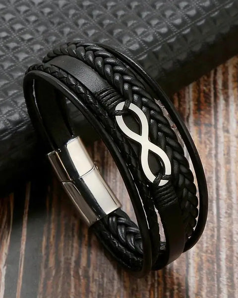 Infinity Symbol Charm Multi-Layer Leather Bracelet for Men