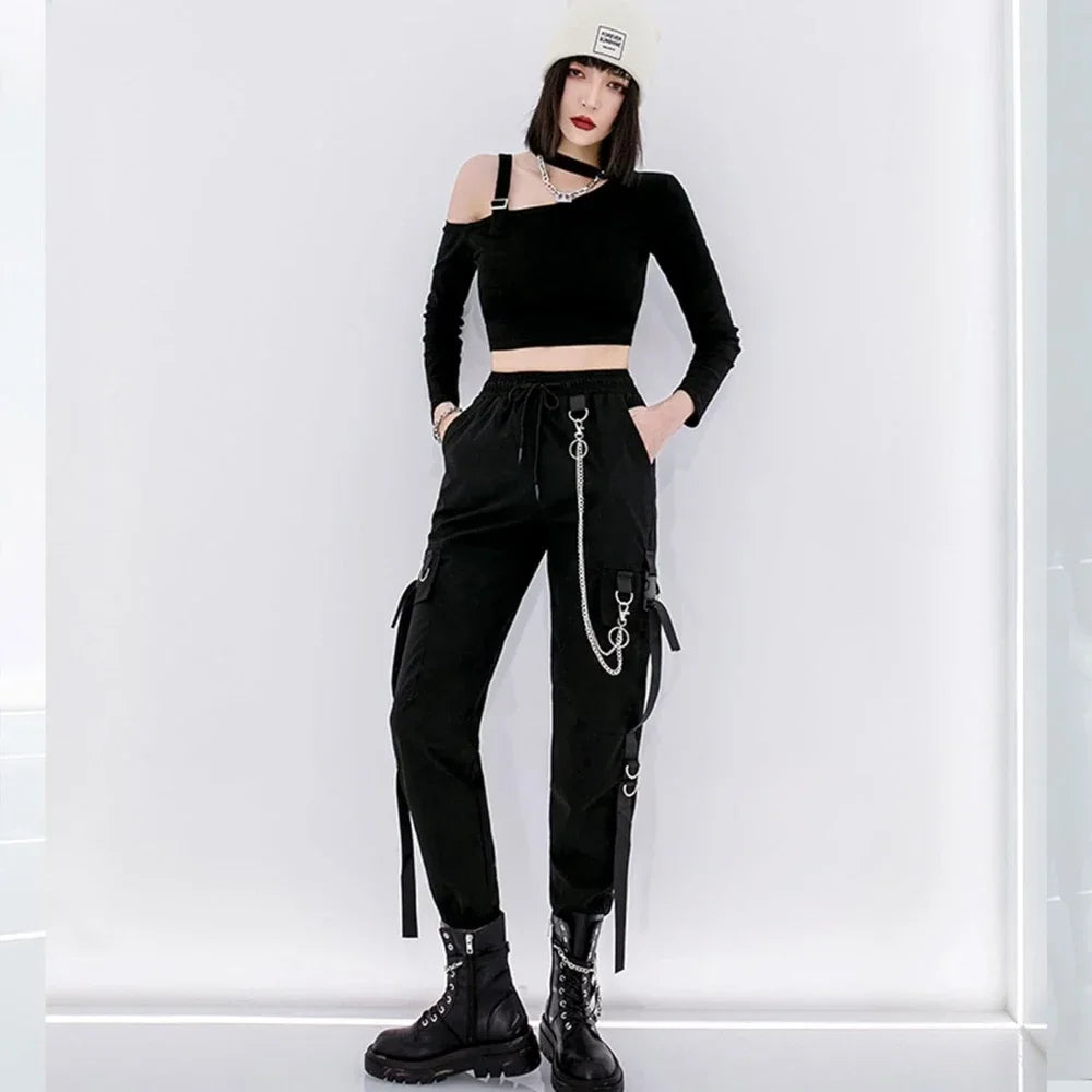 Women's Cargo Jogger Pants Baggy Cargo Pants with chain