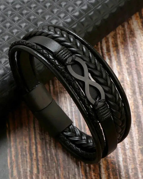 Infinity Symbol Charm Multi-Layer Leather Bracelet for Men