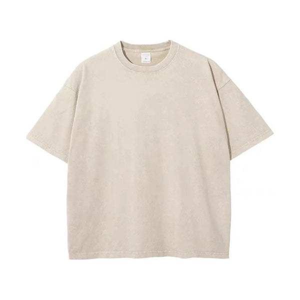 Loose Plus Size Ivory White 100% Cotton Off Shoulder Wash To Make Old High-quality Solid Color Simple Men's T-shirt