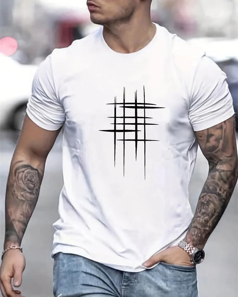 Simple Line Graphic T Shirts For Men Summer Fashion Short Sleeve O Neck 3D Printed T-shirts Loose Casual Breathable Tees Tops