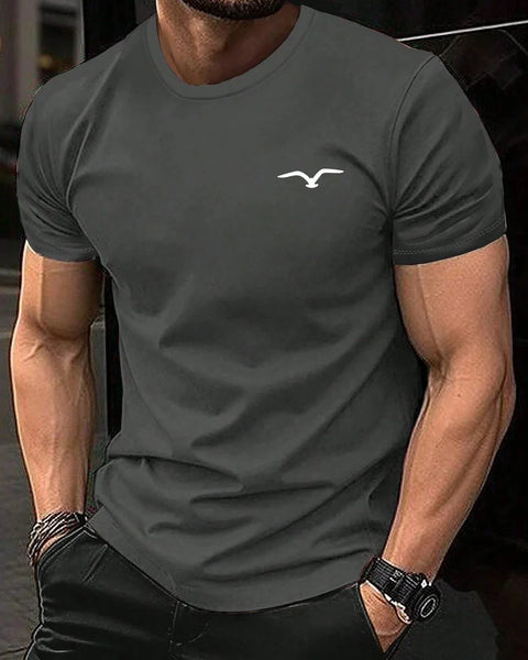 High quality men's summer Seagull print round neck short sleeve top Fashion casual cotton T-shirt street men's T-shirt clothing