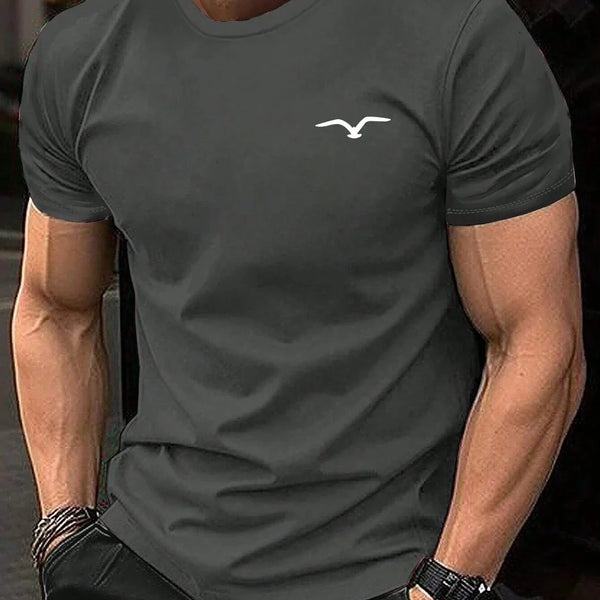 High quality men's summer Seagull print round neck short sleeve top Fashion casual cotton T-shirt street men's T-shirt clothing