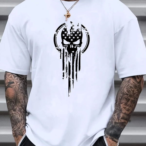 Men's 100% cotton summer fashion casual loose fit oversized Skull pattern printed sports round neck short sleeved T-shirt top