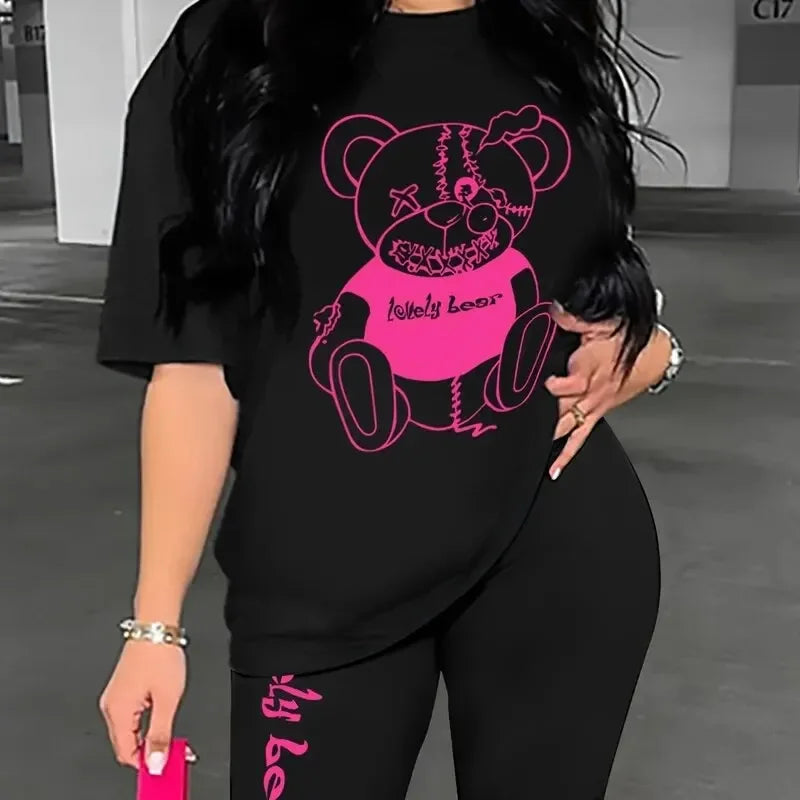 Funny Bear High Streetwear  Fashion Brand Short-sleeved T-shirts for Women Girl Summer