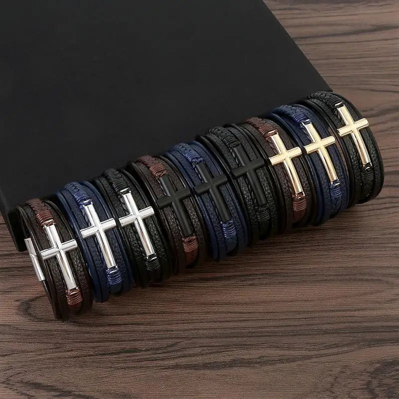 Vintage Men's Leather Bracelet Hand-Woven Multilayer Leather