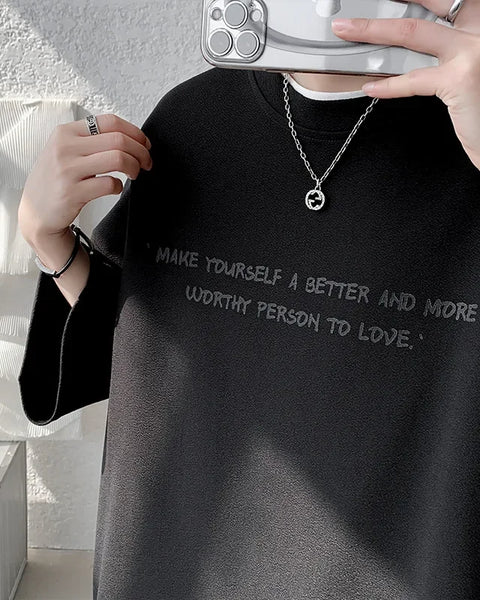 Loose Ice Silk Men's T-shirt Short Sleeve Oversize Feeling Five-Quarter Sleeve Fashionable Casual Summer Crew Neck Top