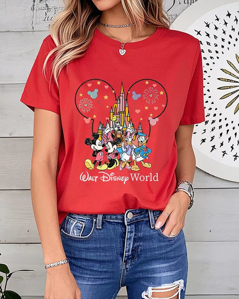Disney World Mickey And Friends Print Women's T-Shirt Cotton Short Sleeve Casual Top