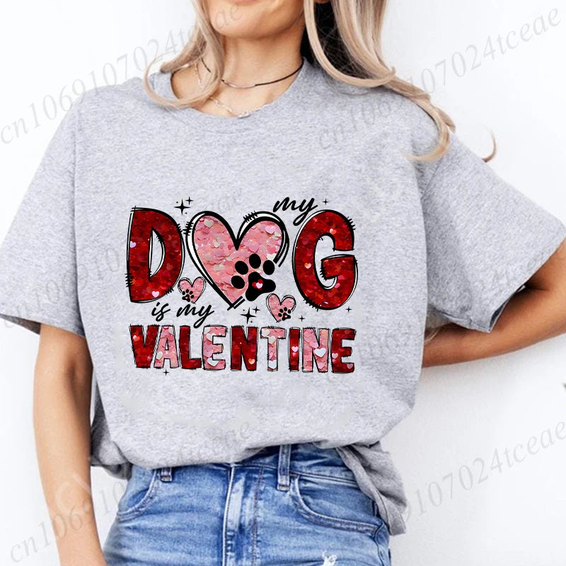 Valentine Print Casual O-Neck Fashion Streetwear  Women Graphic Tees