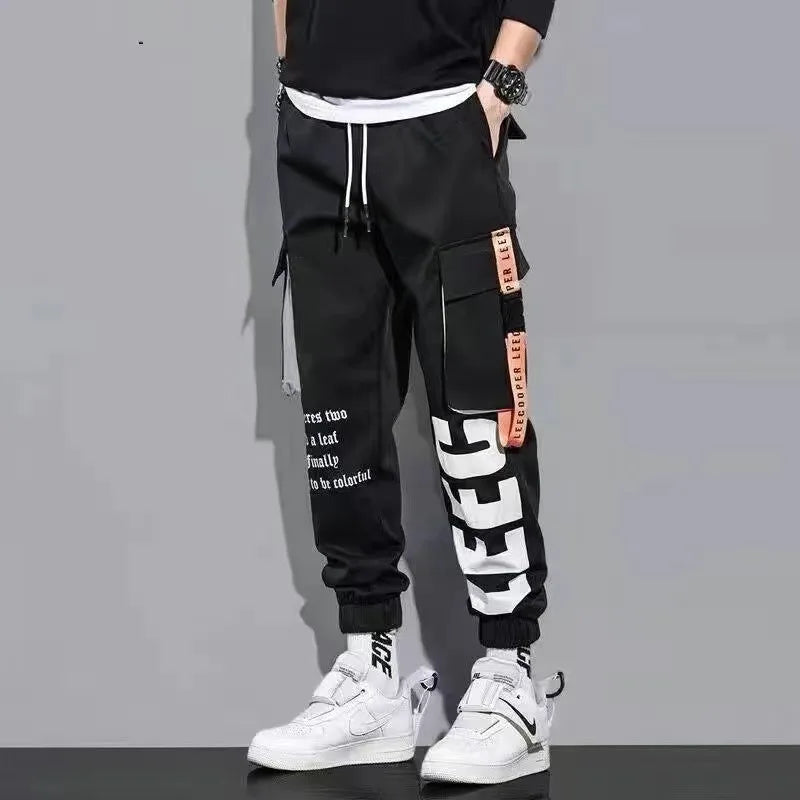 Classic Streetwear Casual Men Ribbons Harem Jogging Pants