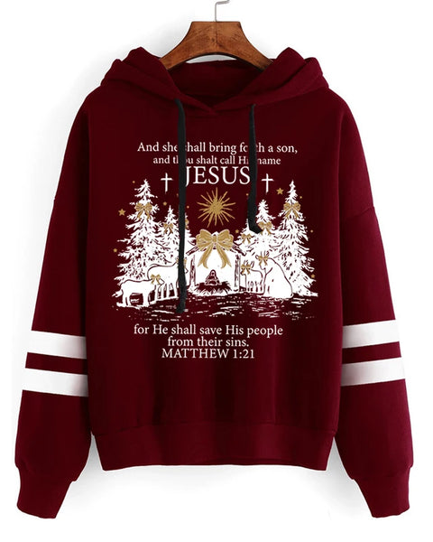 Vintage Long Sleeve  Women's Jesus Christmas Hoodies