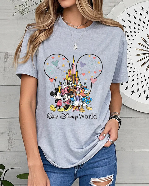 Disney World Mickey And Friends Print Women's T-Shirt Cotton Short Sleeve Casual Top