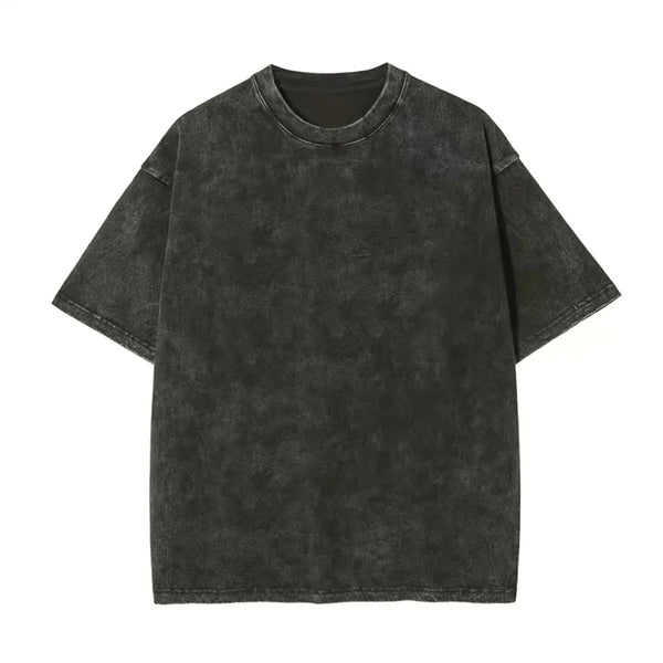 Loose Plus Size Retro Trend Batik 100% Cotton Off Shoulder Wash To Make Old High-quality Solid Color Simple Men's T-shirt