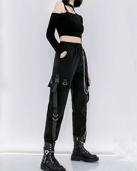 Women's Cargo Jogger Pants Baggy Cargo Pants with chain