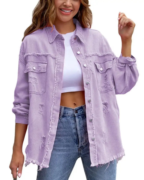 Women Denim Jackets Ripped Pocket