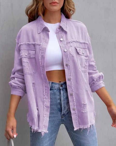 Women Denim Jackets Ripped Pocket