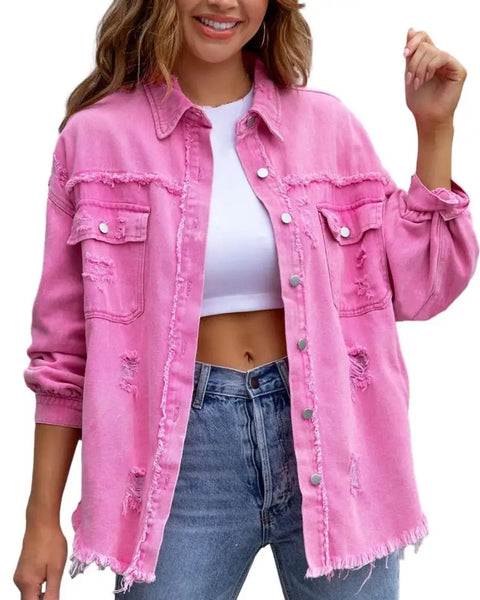 Women Denim Jackets Ripped Pocket