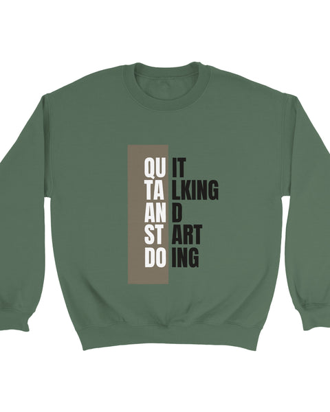 Quit Talking, Start Doing" Motivational Sweatshirt – Bold Yellow Graphic Crewneck