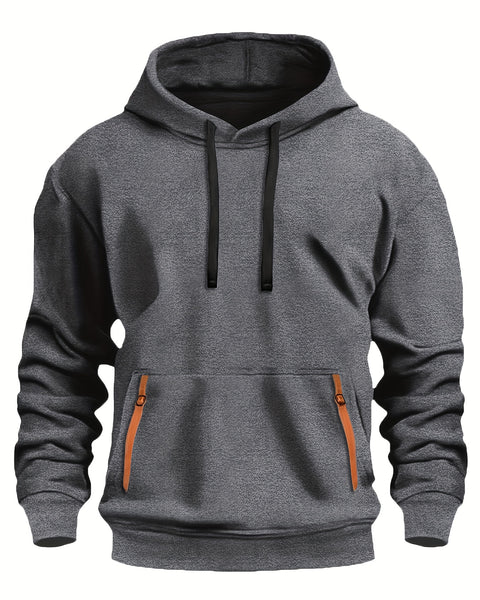 3pcs Heavyweight Fleece-Lined Men's Hooded Sweatshirts | 220gsm Casual Pullovers with Adjustable Drawstring Hood, Kangaroo Pocket & Ribbed Cuffs, Machine Washable for Autumn Winter