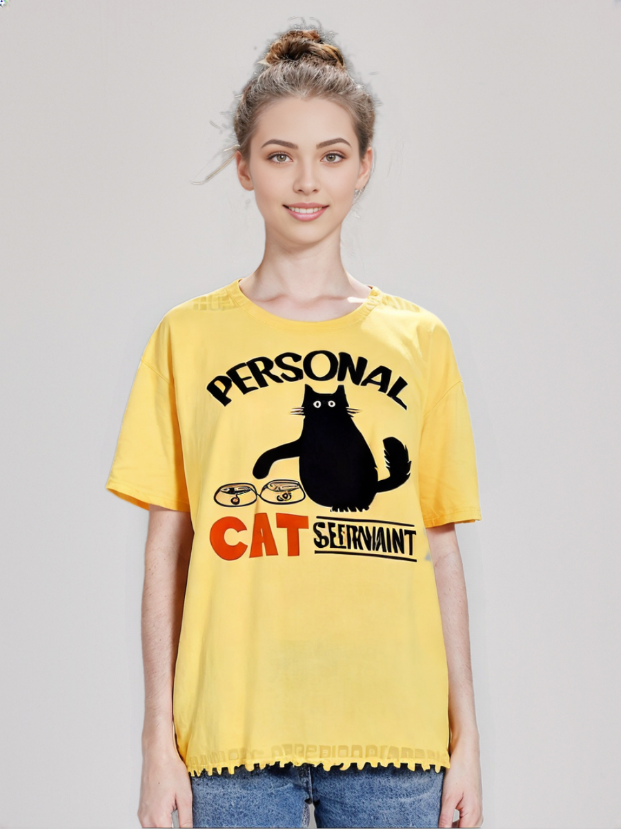 Black Cat Personal Cat Servant Funny Cat Meme Women Men's T-Shirt