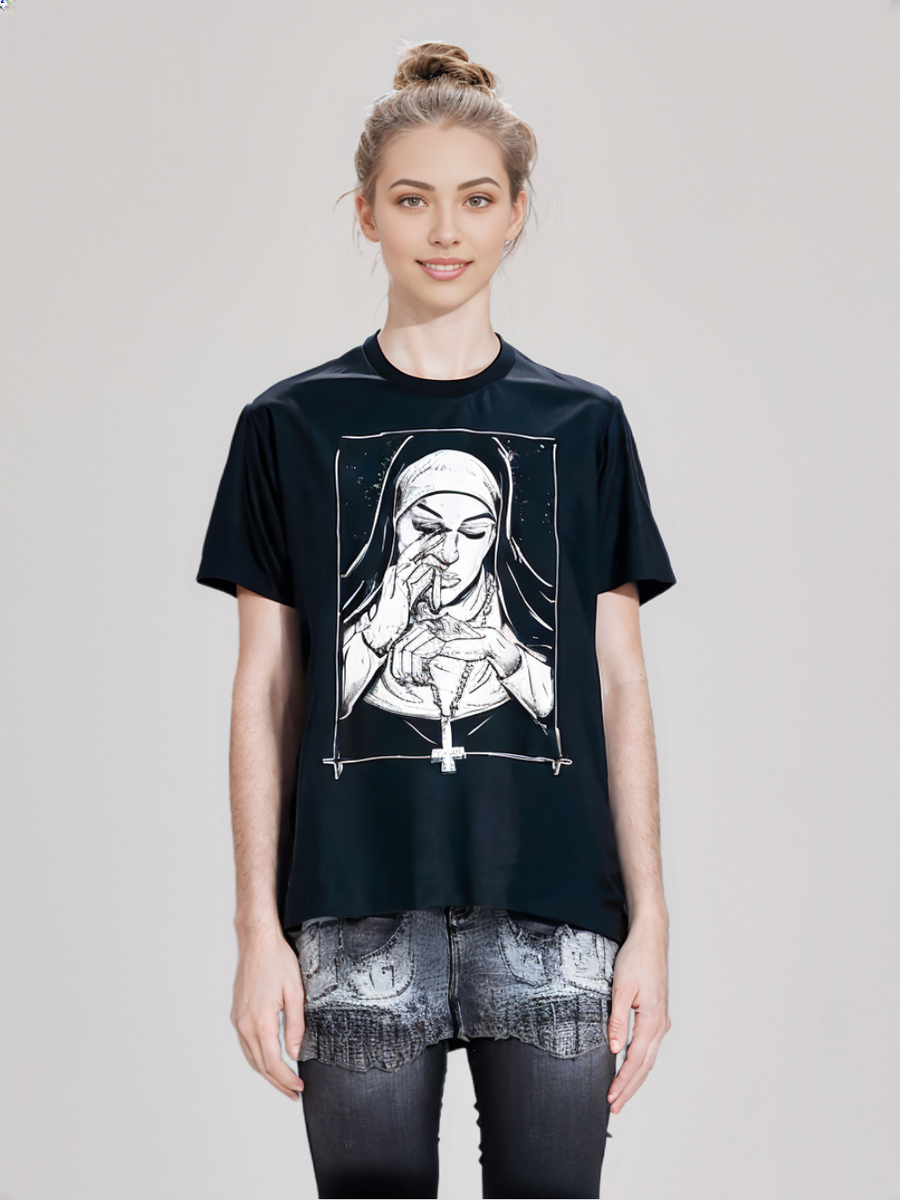 Take Drugs Nun T Shirt Casual New Arrival Summer Graphic T Shirts