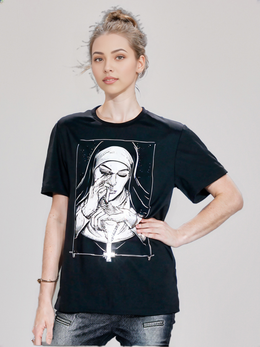 Take Drugs Nun T Shirt Casual New Arrival Summer Graphic T Shirts