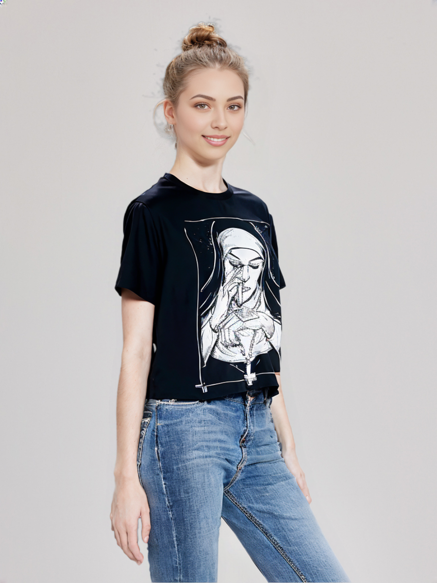 Take Drugs Nun T Shirt Casual New Arrival Summer Graphic T Shirts