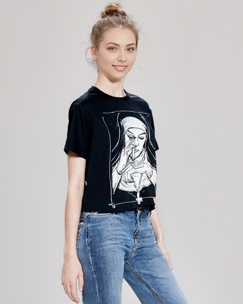 Take Drugs Nun T Shirt Casual New Arrival Summer Graphic T Shirts