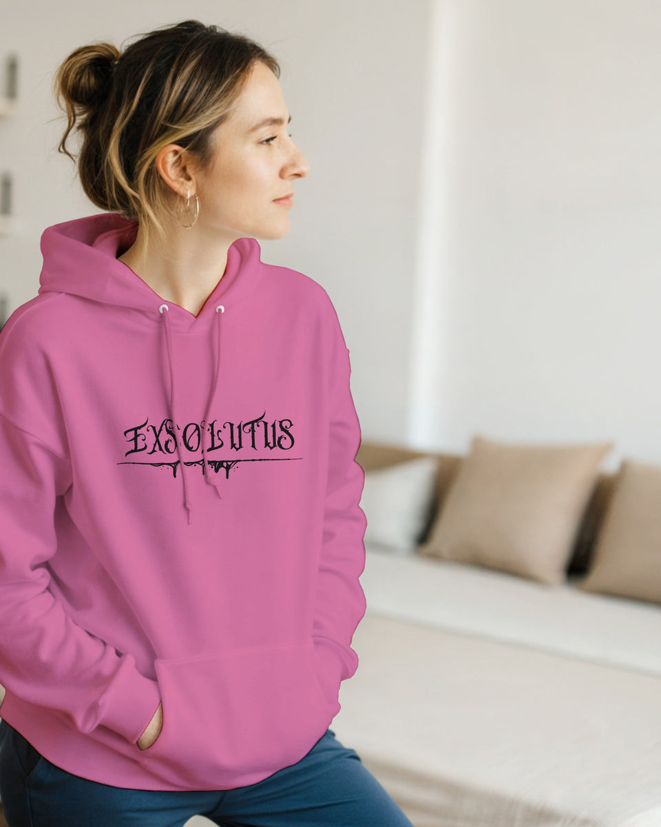 Gothic Hoodie with EXSOLITUS Text – Streetwear Aesthetic Unisex Pullover – Grunge Darkcore Sweatshirt
