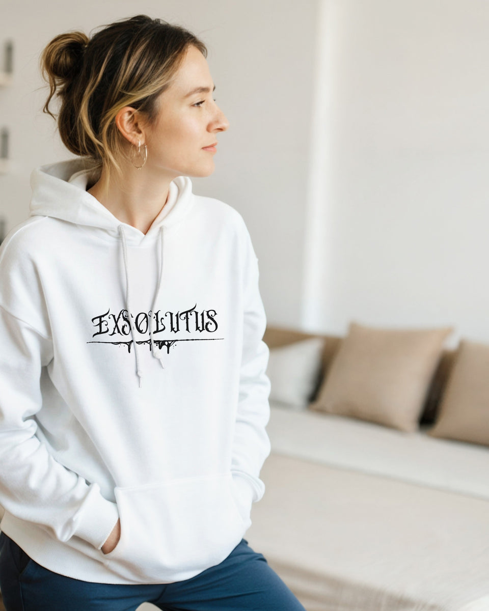 Gothic Hoodie with EXSOLITUS Text – Streetwear Aesthetic Unisex Pullover – Grunge Darkcore Sweatshirt